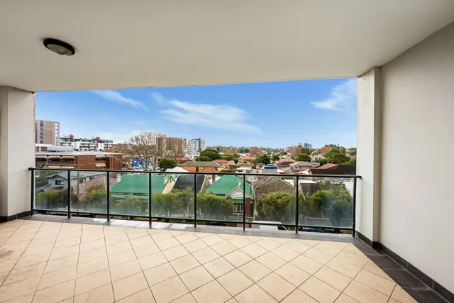 Covered balcony and district view